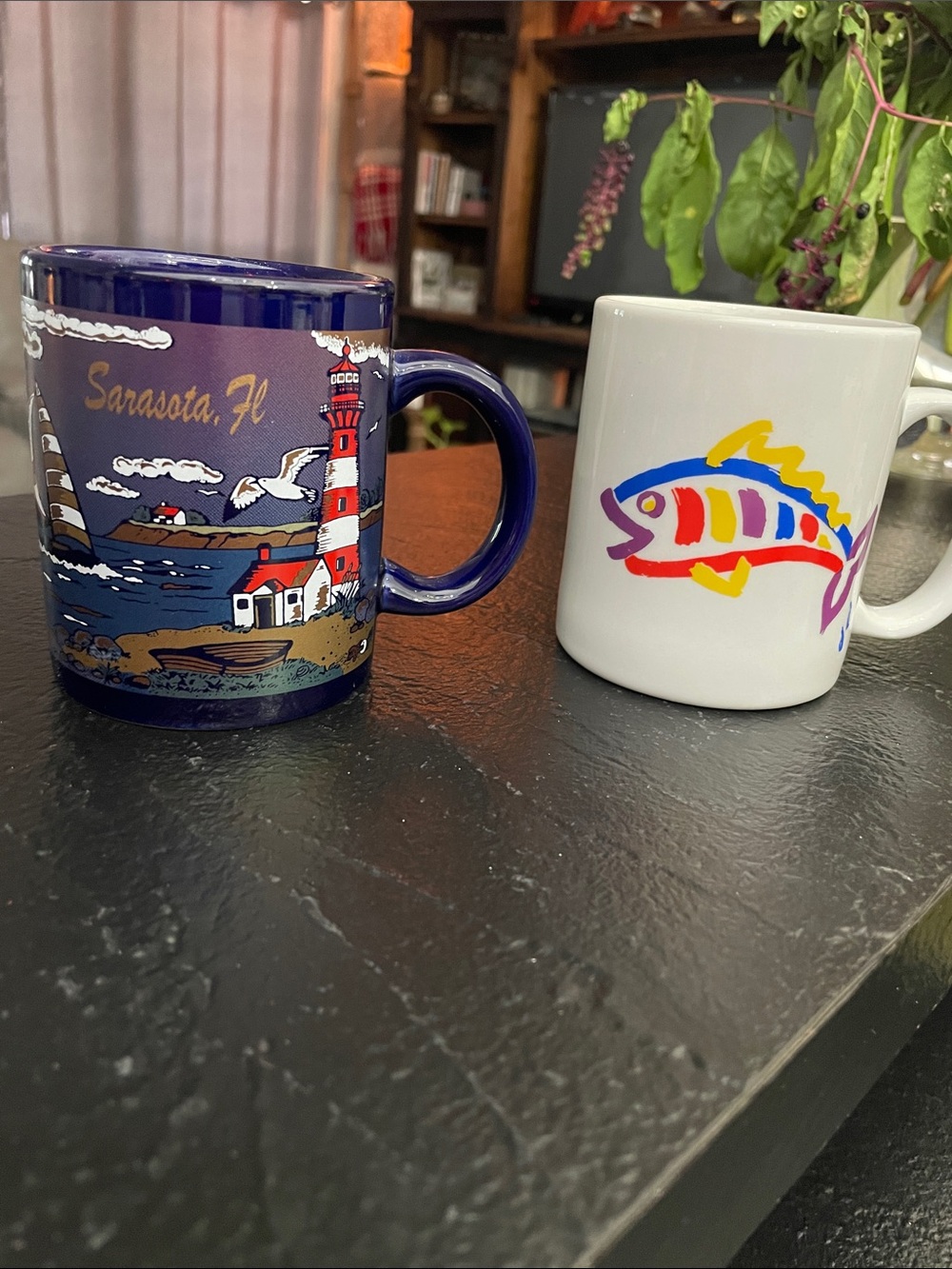 Sarasota, FL Blue Lighthouse Ceramic Coffee Mug Shells Mug